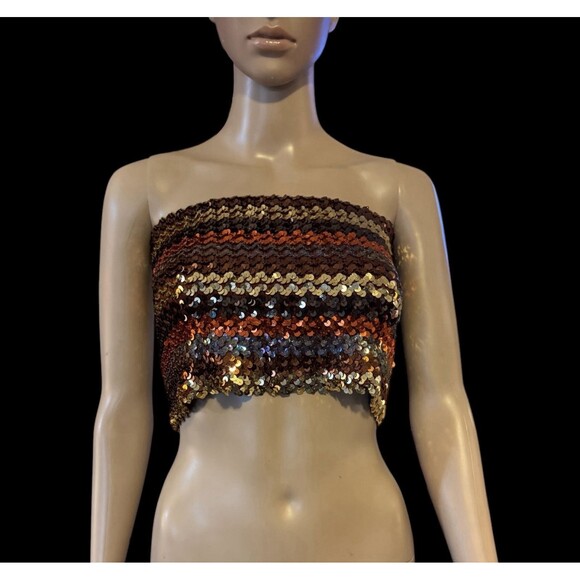 VTG 70s Toppettes By A. Brod Sequins Striped Silver Black Rainbow Disco Tube Top - Picture 9 of 10
